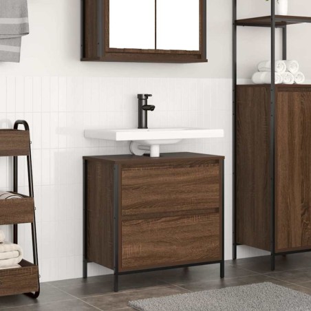 Meuble salle de bain lavabo tiroirs chêne marron 60x34,5x60 cm 