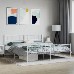Cadre de lit métal sans matelas et pied de lit blanc 200x200 cm 