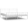 Cadre de lit métal sans matelas et pied de lit blanc 200x200 cm 