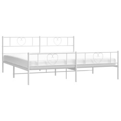 Cadre de lit métal sans matelas et pied de lit blanc 200x200 cm 