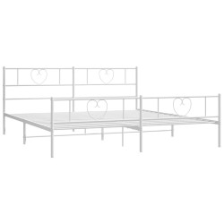 Cadre de lit métal sans matelas et pied de lit blanc 200x200 cm 