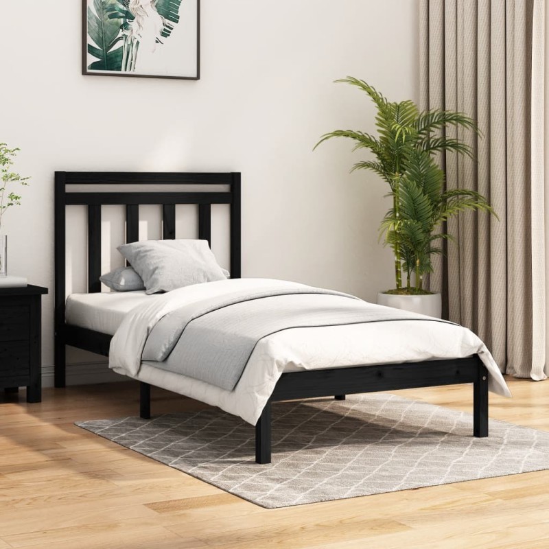 Cadre de lit sans matelas noir 100x200 cm bois massif 