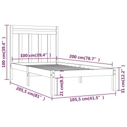 Cadre de lit sans matelas noir 100x200 cm bois massif 