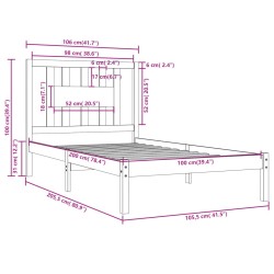 Cadre de lit sans matelas noir bois massif 100x200 cm 