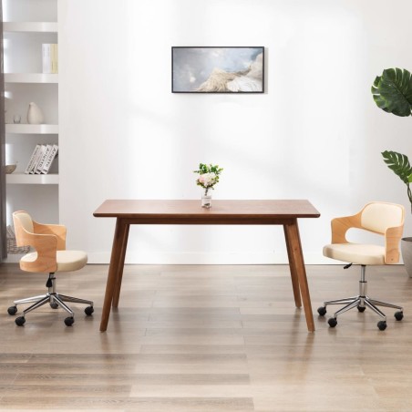 Chaise pivotante de bureau Crème Bois courbé et similicuir 