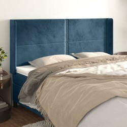 Tête de lit avec oreilles Bleu foncé 203x16x118/128 cm Velours 