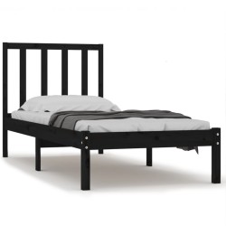 Cadre de lit sans matelas noir 75x190 cm bois de pin massif 