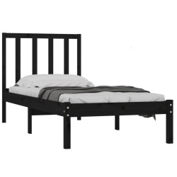 Cadre de lit sans matelas noir 75x190 cm bois de pin massif 