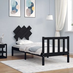 Cadre de lit sans matelas noir bois de pin massif 