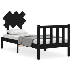 Cadre de lit sans matelas noir bois de pin massif 