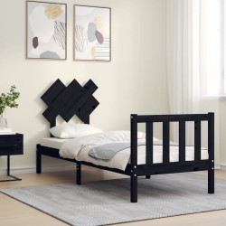 Cadre de lit sans matelas noir bois de pin massif 