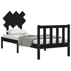 Cadre de lit sans matelas noir bois de pin massif 