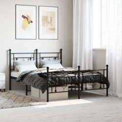 Cadre de lit métal sans matelas avec pied de lit noir 135x190cm 