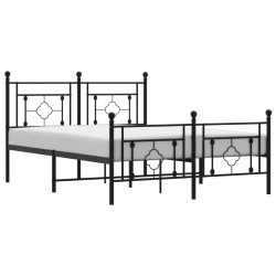 Cadre de lit métal sans matelas avec pied de lit noir 135x190cm 