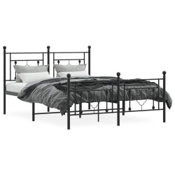 Cadre de lit métal sans matelas avec pied de lit noir 135x190cm 