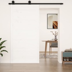 Porte de grange Blanc 100x1,8x204,5 cm Bois massif de pin 