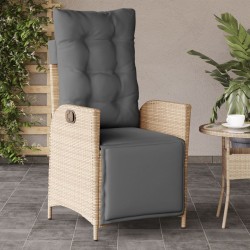 Chaise inclinable de jardin et repose-pied mélange beige rotin 