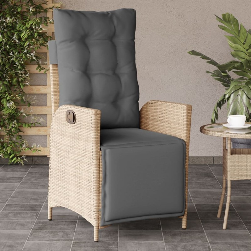 Chaise inclinable de jardin et repose-pied mélange beige rotin 