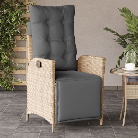 Chaise inclinable de jardin et repose-pied mélange beige rotin 