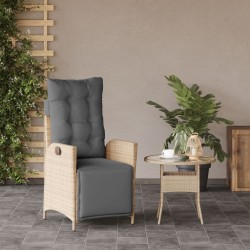 Chaise inclinable de jardin et repose-pied mélange beige rotin 