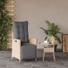 Chaise inclinable de jardin et repose-pied mélange beige rotin 