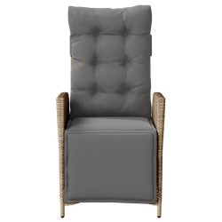 Chaise inclinable de jardin et repose-pied mélange beige rotin 