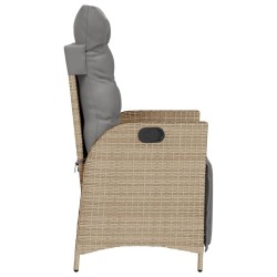 Chaise inclinable de jardin et repose-pied mélange beige rotin 