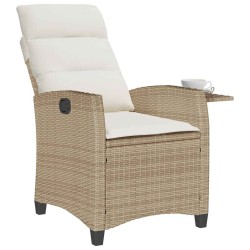 Chaise de jardin inclinable et table d'appoint beige polyrotin 