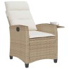 Chaise de jardin inclinable et table d'appoint beige polyrotin 