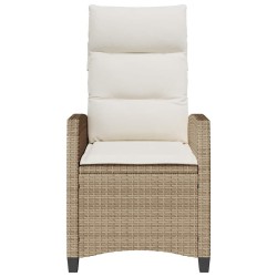 Chaise de jardin inclinable et table d'appoint beige polyrotin 
