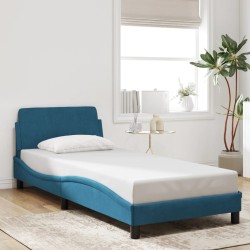 Cadre de lit et tête de lit sans matelas bleu 90x190 cm velours 