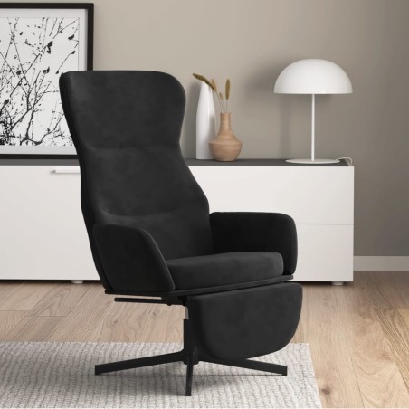 Chaise de relaxation avec repose-pied Noir Velours 