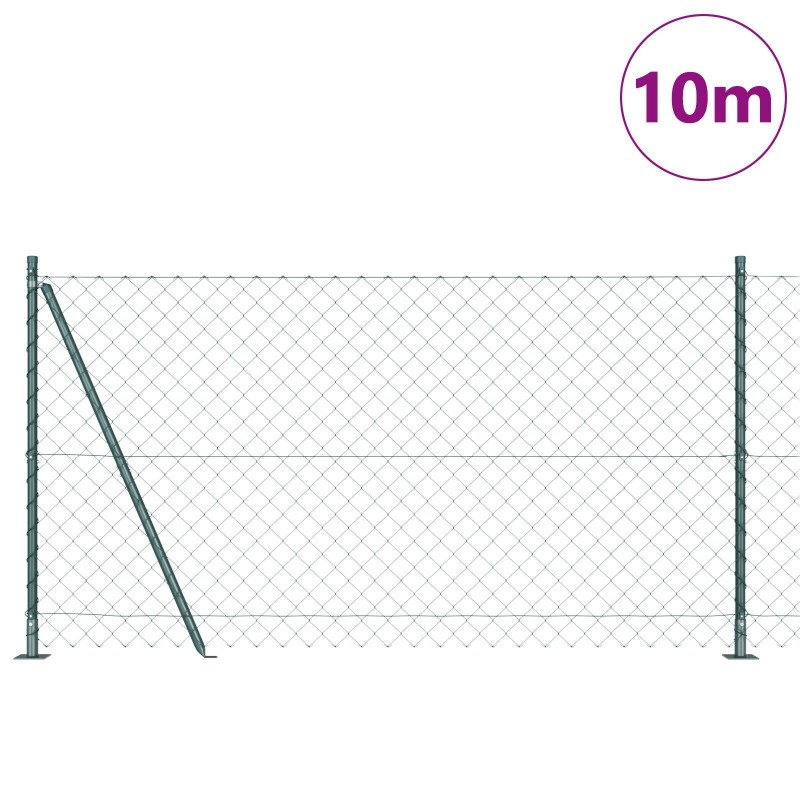 Clôture en Maillon de Chaîne avec 7 Poteaux Flangés 1,2x10 m Acier Galvanisé 