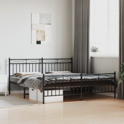 Cadre de lit métal sans matelas avec pied de lit noir 180x200cm 