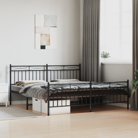 Cadre de lit métal sans matelas avec pied de lit noir 180x200cm 
