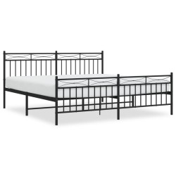 Cadre de lit métal sans matelas avec pied de lit noir 180x200cm 