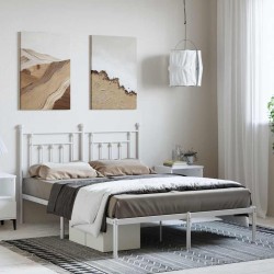 Cadre de lit métal sans matelas et tête de lit blanc 150x200 cm 