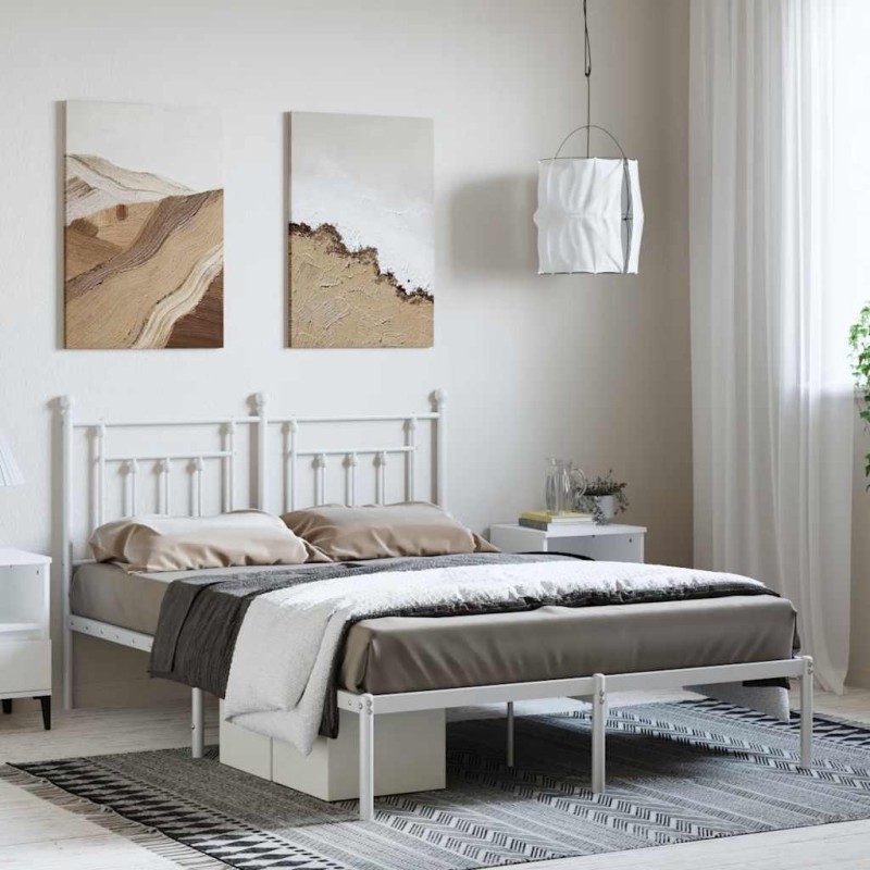 Cadre de lit métal sans matelas et tête de lit blanc 150x200 cm 