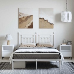 Cadre de lit métal sans matelas et tête de lit blanc 150x200 cm 