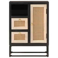 Buffet noir 55x30x76 cm bois massif de manguier et fer 
