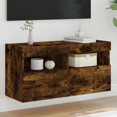Meuble TV mural avec lumières LED chêne fumé 80x30x40 cm 