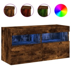Meuble TV mural avec lumières LED chêne fumé 80x30x40 cm 