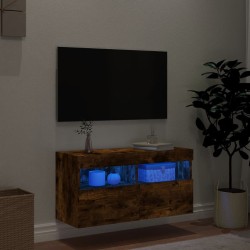 Meuble TV mural avec lumières LED chêne fumé 80x30x40 cm 