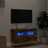 Meuble TV mural avec lumières LED chêne fumé 80x30x40 cm 
