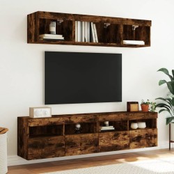Meuble TV mural avec lumières LED chêne fumé 80x30x40 cm 