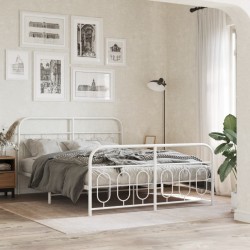 Cadre de lit métal sans matelas et pied de lit blanc 150x200 cm 