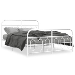Cadre de lit métal sans matelas et pied de lit blanc 150x200 cm 