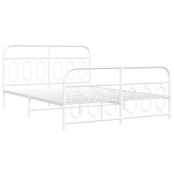 Cadre de lit métal sans matelas et pied de lit blanc 150x200 cm 