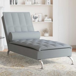 Chaise longue de massage avec traversin gris clair tissu 