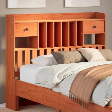 Tête de lit avec rangement cire marron 120cm bois massif de pin 